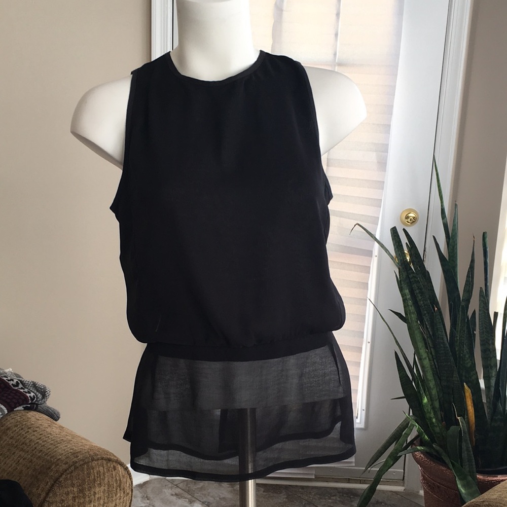 LINDA ALLARD ELLEN TRACY REAL SILK SHEER OPEN BACK TIE NECK TOP